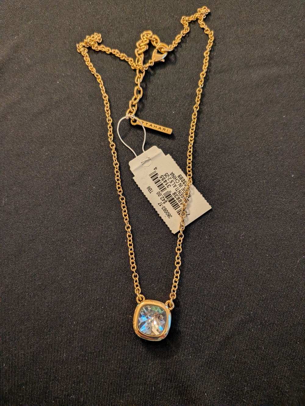 Taxari Gold Tone Necklace 9" with Iridescent Crystal Pendant